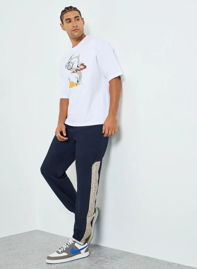 Men Navy Blue Printed Oversized Joggers